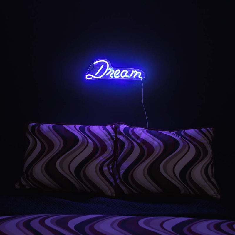 Isaac Jacobs 17" by 6" inch LED Neon Blue â€œDreamâ€ Wall Sign For Cool Light, Wall Art, Bedroom Decorations, Home Accessories, Party, and Holiday Decor: Powered by USB Wire (DREAM) - Image 5